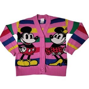 Disney 100 Mickey Minnie Mouse Striped Pink Cardigan Sweater Kids Size S